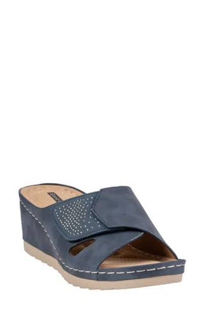 Good Choice New York Savina Wedge Slide Sandal In Blue