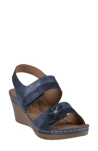 Good Choice New York Tulip Ankle Strap Platform Wedge Sandal In Blue