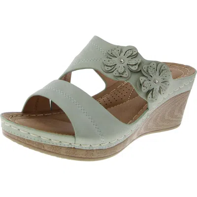 Good Choice Rita Womens Comfort Insole Faux Leather Wedge Sandals In Green