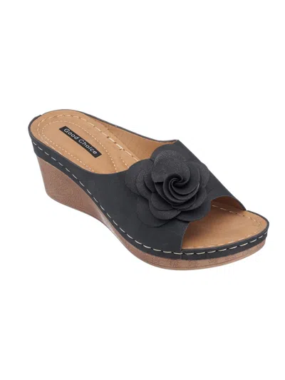 Good Choice Tokyo Womens Faux Leather Floral Wedge Sandals In Black