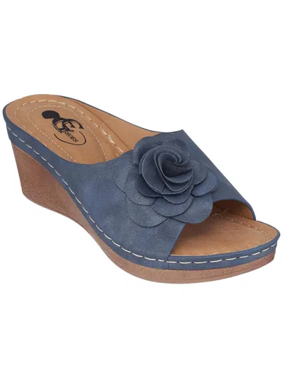 Good Choice Tokyo Womens Faux Leather Floral Wedge Sandals In Blue