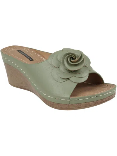 Good Choice Tokyo Womens Faux Leather Floral Wedge Sandals In Green