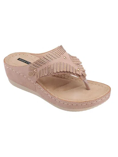 Good Choice Virginia Womens Faux Suede Thong Slide Sandals In Beige