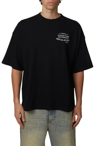 Good For Nothing Boxy-fit Stamp T-shirt In Black