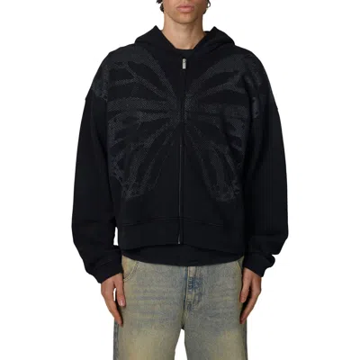 Good For Nothing Boxy-fit Zipped Silhouette Hoodie In Black