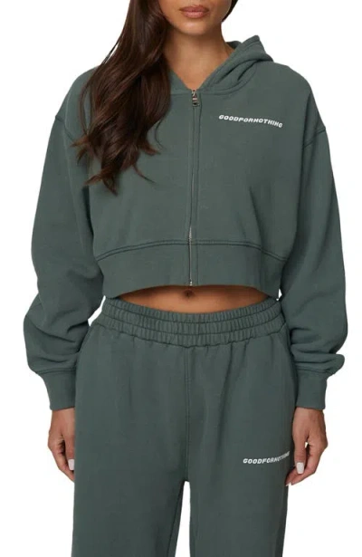 Good For Nothing Essential Cropped Zip Hoodie In Green