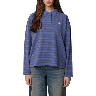 Good For Nothing Long Sleeve Striped Polo In Blue
