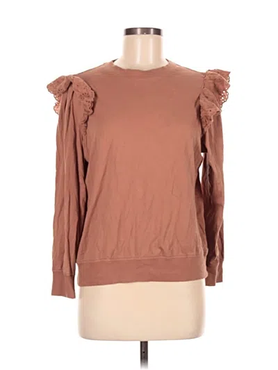 Pre-owned Good Hart Long Sleeve Top Tan Ruffles Neckline Tops In Brown