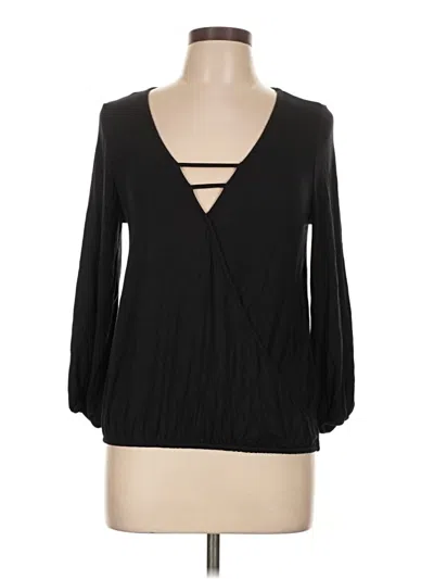 Pre-owned Good Luck Gem 3/4 Sleeve Top Black Plunge Neckline Tops
