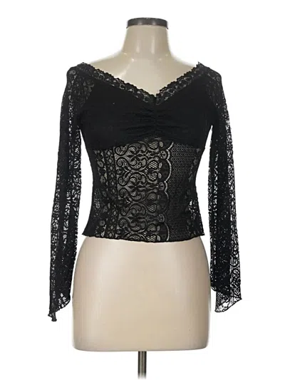 Pre-owned Good Luck Gem Long Sleeve Top Black Sweetheart Neckline Tops