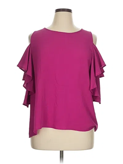 Pre-owned Good Luck Gem Short Sleeve Top Purple Cold Shoulder Neckline Tops