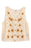 Good Luck Girl Kids' Embroidered Cotton Blend Tank Top In Taupe