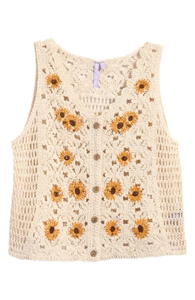 Good Luck Girl Kids' Embroidered Cotton Blend Tank Top In Taupe