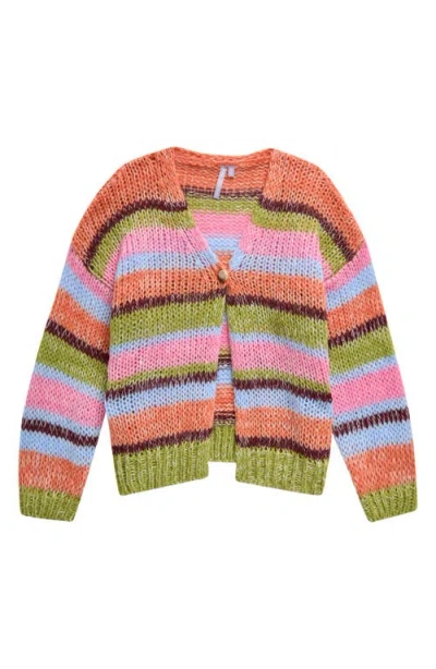 Good Luck Girl Kids' Stripe Cardigan In Orange Pink Stripe