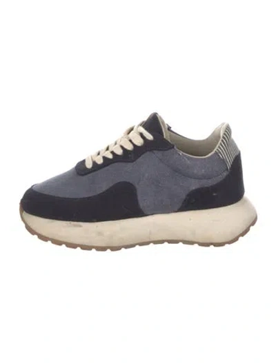 Pre-owned Good News Canvas Colorblock Pattern Athletic Sneakers In Blue