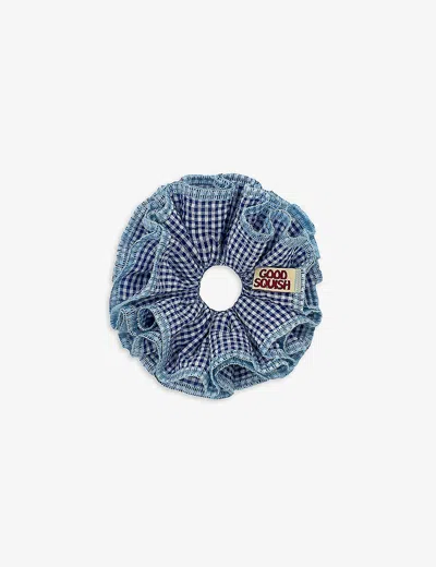 Good Squish Womens Blue Baby Wilder Check-pattern Cotton-blend Hair Scrunchie