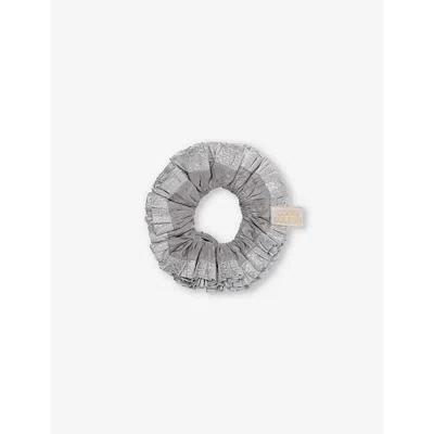 Good Squish Womens  Cowboy Xmas Brand-patch Silk Hair Scrunchie In Silver