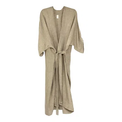 Good Tidings Style Women's Green Sanctuary Handmade Linen Kimono - Olive In Gray