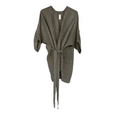 Good Tidings Style Women's Sanctuary Handmade Linen Kimono - Midnight Grey In Gray