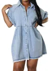 Good Time Usa Button Denim Dress In Light Washed In Multi