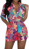 Good Time Usa Cocktail Party Belted Rompers In Orange Red
