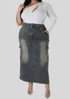 Good Time Usa Denim Skirt - Plus In Dark Gray In Grey