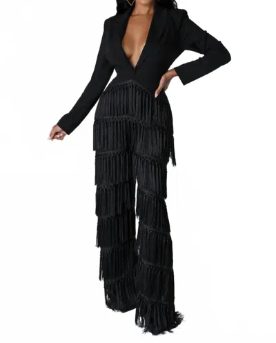 Good Time Usa Fringed Jumpsuit In Black