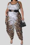 Good Time Usa Multi Print Plus Jumpsuit In Tiger Print In Multi