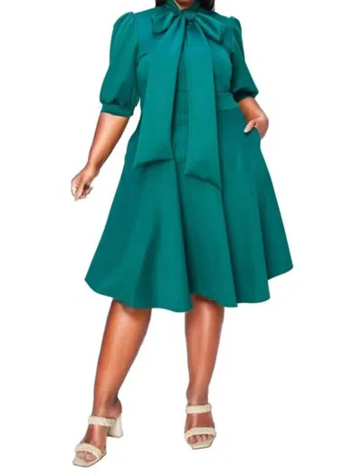 Good Time Usa Scuba Fit And Flare W/bow Tie In Emerald In Green