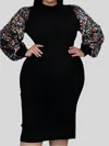 Good Time Usa Sequin Sleeve Dress - Plus In Black In Black