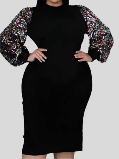 Good Time Usa Sequin Sleeve Dress - Plus In Black