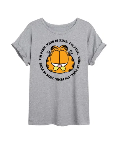 Good Vibes Llc Trendy Juniors Garfield Fine Graphic Oversized Tee In Heather Grey
