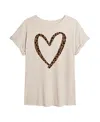 Good Vibes Llc Hybrid Apparel Trendy Juniors Leopard Heart Graphic Oversized Tee In Beige,khaki