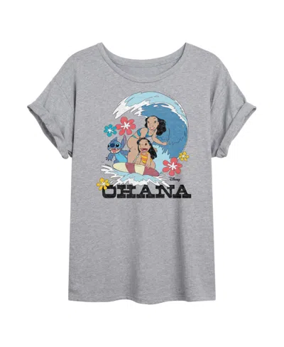 Good Vibes Llc Trendy Juniors Lilo Stitch Ohana Graphic Oversized Tee In Heather Grey