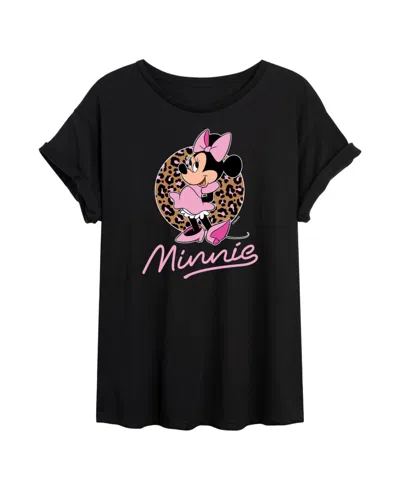 Good Vibes Llc Trendy Juniors Minnie Leopard Graphic Oversized Tee In Black