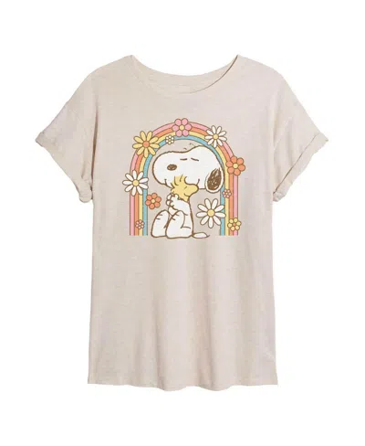 Good Vibes Llc Trendy Juniors Peanuts Floral Graphic Oversized Tee In Birch
