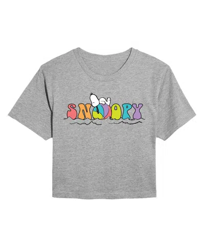 Good Vibes Llc Trendy Juniors Peanuts Snoopy Beach Cropped Tee In Heather Grey