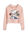Good Vibes Llc Hybrid Apparel Trendy Juniors Peanuts Snoopy Graphic Cropped Hoodie In Blush