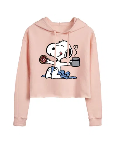 Good Vibes Llc Hybrid Apparel Trendy Juniors Peanuts Snoopy Graphic Cropped Hoodie In Blush