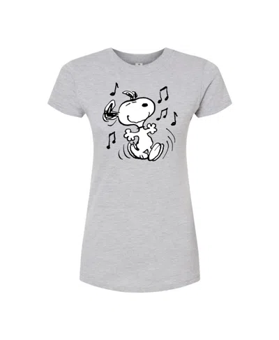 Good Vibes Llc Trendy Juniors Peanuts Snoopy Graphic Tee In Heather Grey