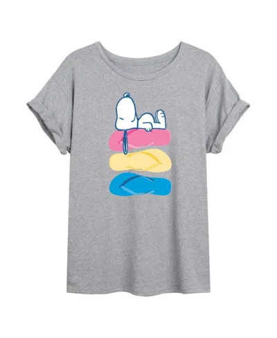 Good Vibes Llc Trendy Juniors Peanuts Summer Graphic Oversized Tee In Heather Grey