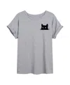 Good Vibes Llc Hybrid Apparel Trendy Juniors Peeking Cat Graphic Oversized Tee In Grey