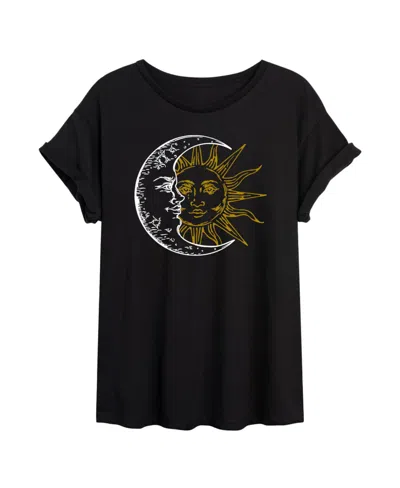 Good Vibes Llc Hybrid Apparel Trendy Juniors Sun Moon Graphic Oversized Tee In Black