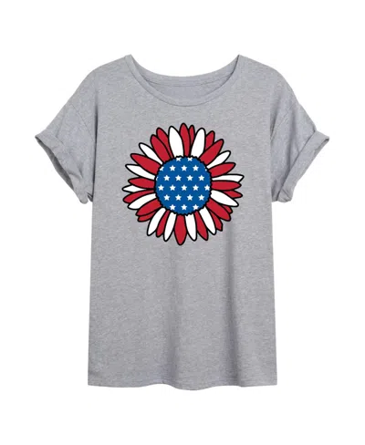 Good Vibes Llc Hybrid Apparel Trendy Juniors Sunflower Graphic Oversized Tee In Grey