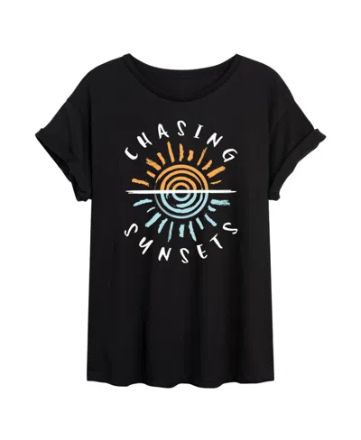 Good Vibes Llc Hybrid Apparel Trendy Juniors Sunsets Graphic Oversized Tee In Black