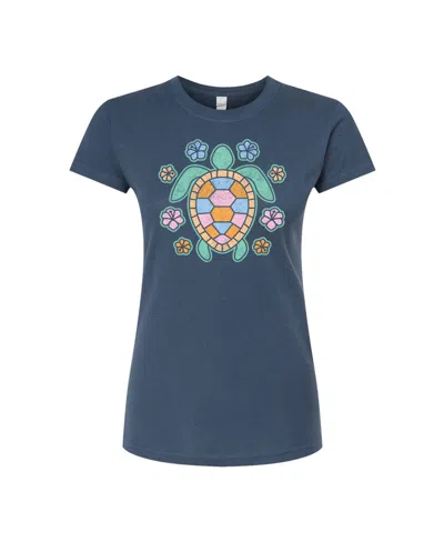 Good Vibes Llc Hybrid Apparel Trendy Juniors Turtle Flower Graphic Tee In Blue