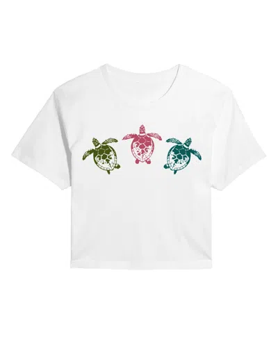 Good Vibes Llc Hybrid Apparel Trendy Juniors Turtles Cropped Tee In White