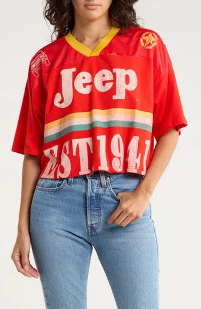 Goodie Two Sleeves Jeep Stripes Est. 1941 V-neck T-shirt In Red