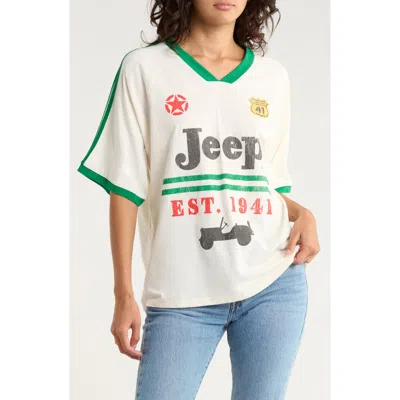 Goodie Two Sleeves Jeep Stripes Est. 1941 V-neck T-shirt In White