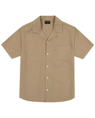 Goodlife Clothing Camp Collar Linen-blend Shirt In Brown